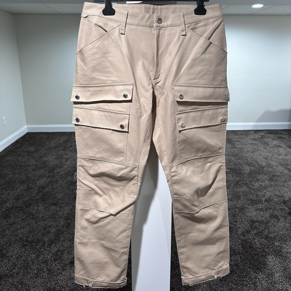 Burberry Embroidered Logo Tactical Tan Carmelo Gabardine Cargo Pants